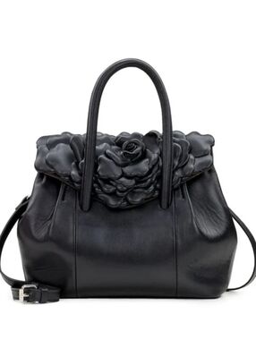 Patricia Nash Notley Black Leather Floral Satchel Bag | Crossbody Tote